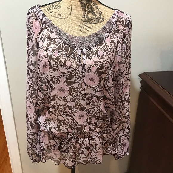 👚INC Sheer Decorative Blouse - Picture 1 of 7